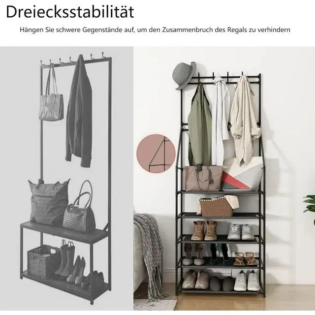 5-Tier Shoe Rack Shoe Storage For Entryway,Narrow Shoe Rack,Coat And Shoe Rack With 8 Hooks