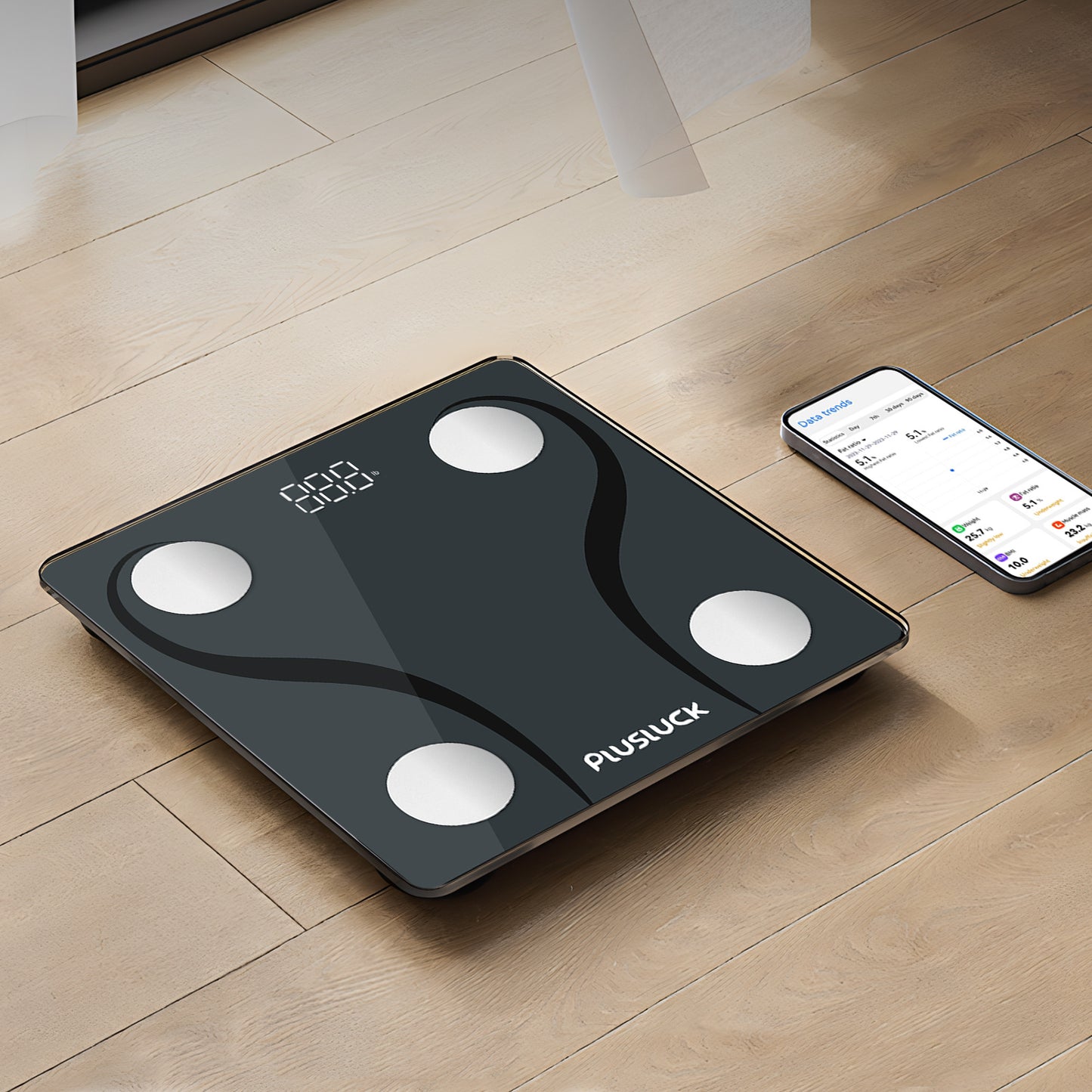 PLusluck Smart Scale, Digital Bathroom Scale BMI Weighing Body Fat Scale, Body Composition Monitor Health Analyzer -with Smartphone App